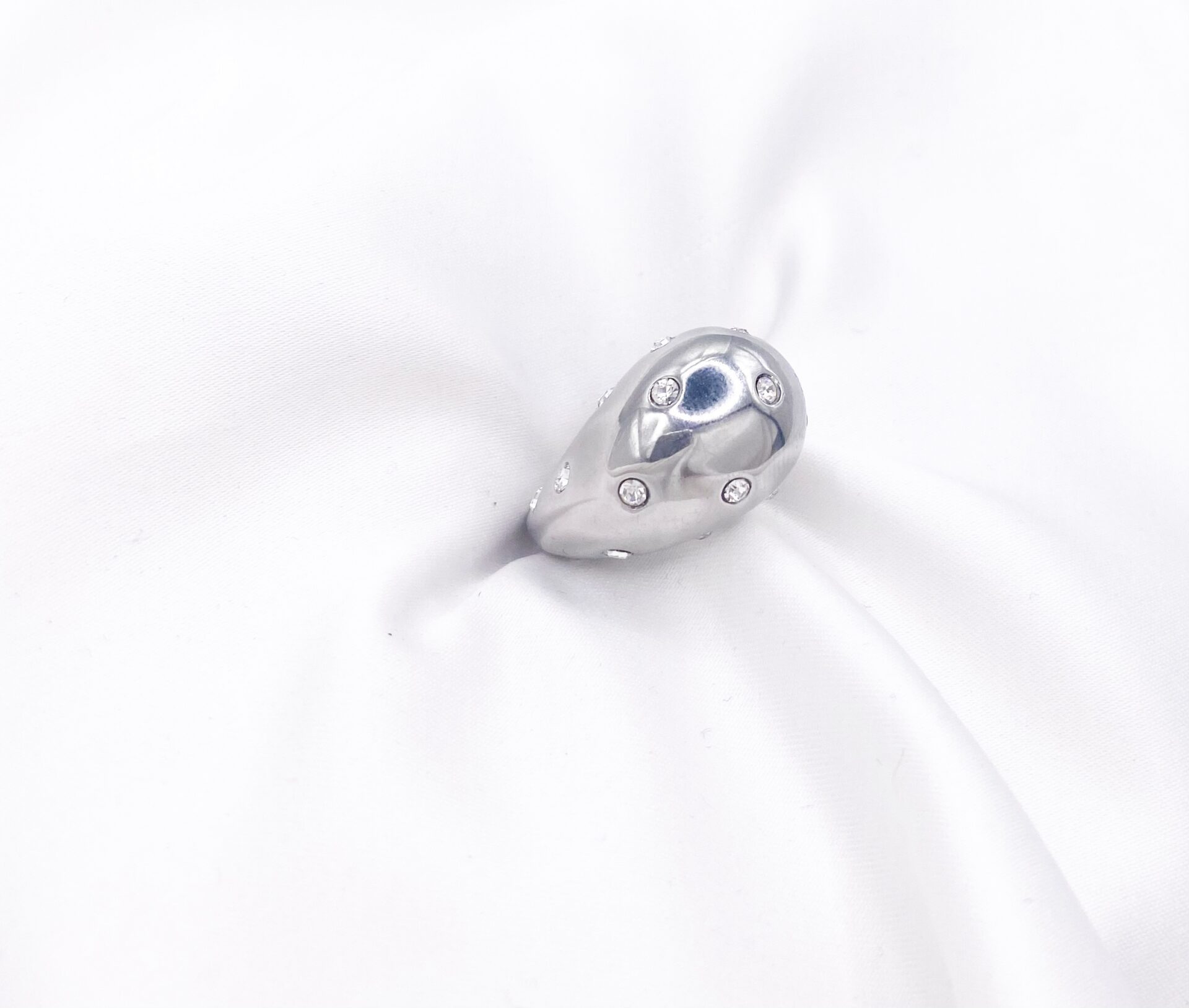 Γυναικείο ρυθμιζόμενο δαχτυλίδι ατσάλινο Ασημί με Λευκά ζιργκόν